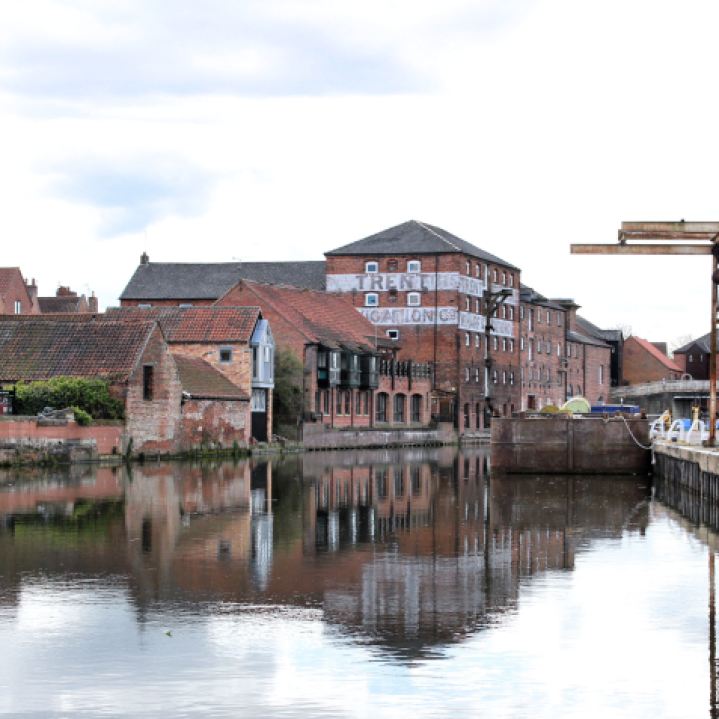 View down the river Trent towards the old warehouses and wharves